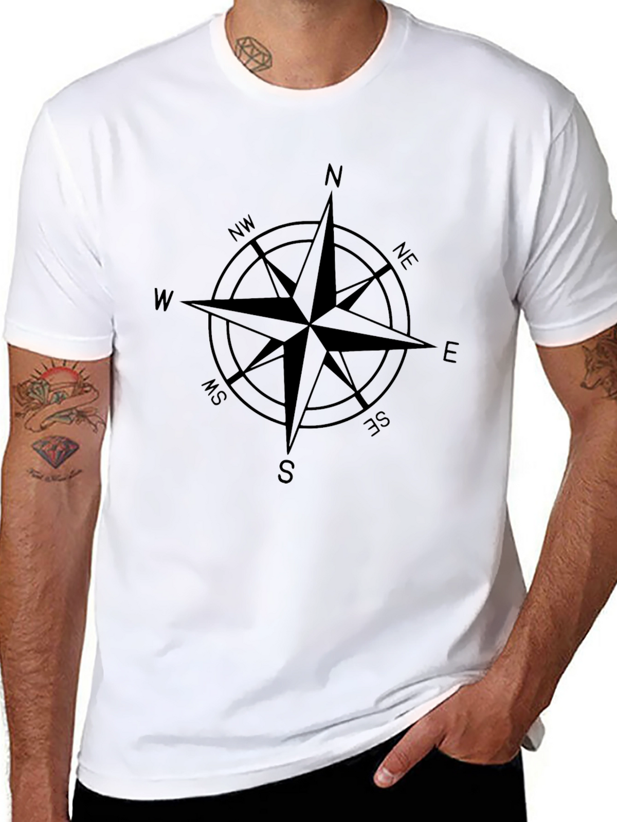 Compass Rose Graphic Tee - Classic Black Cotton T-Shirt