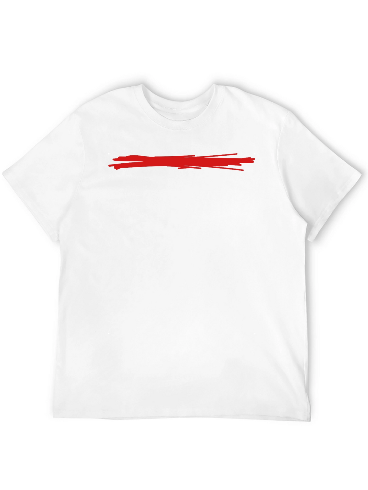 Mens Black Crew Neck T-Shirt with Red Line