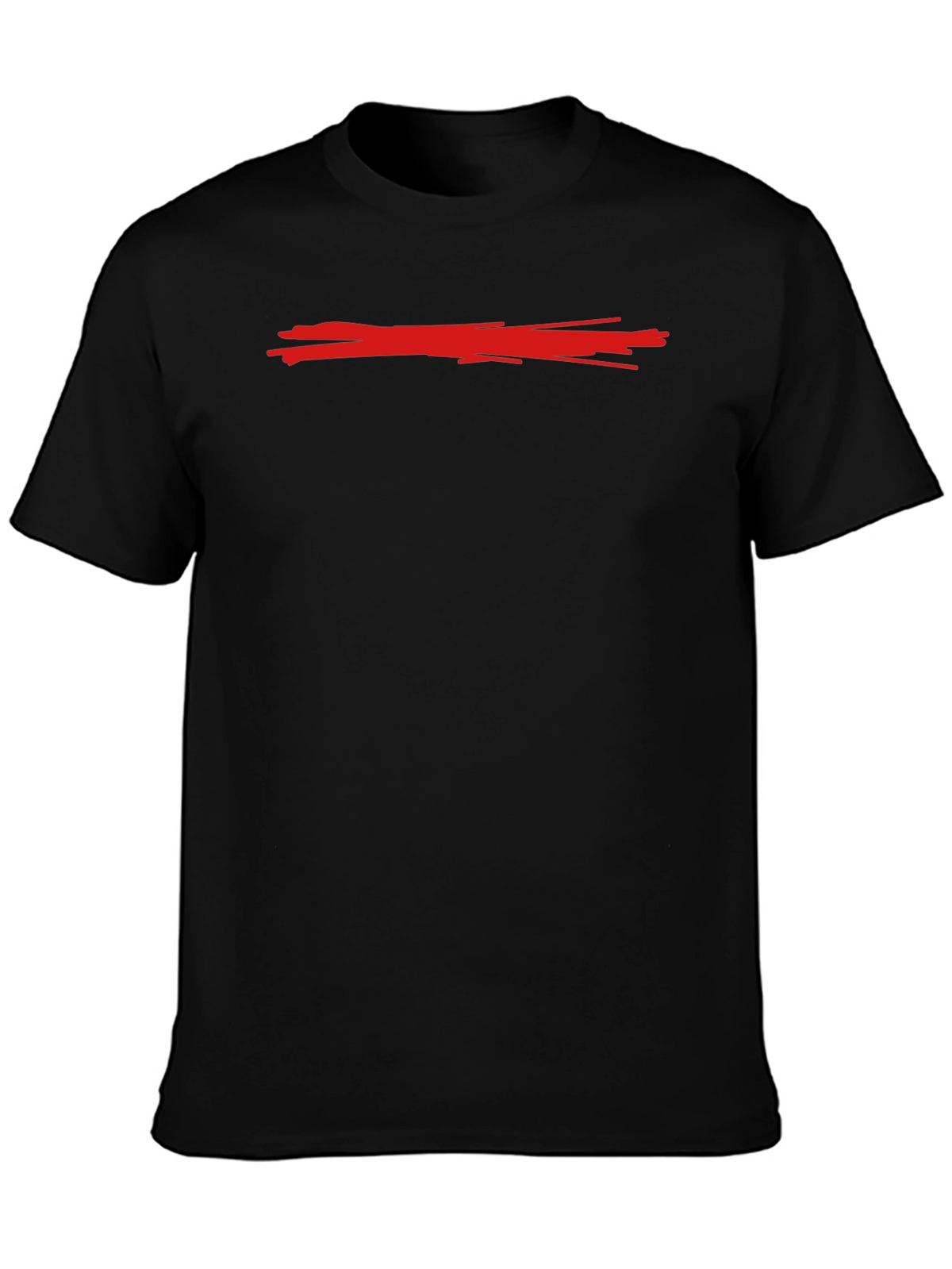 Mens Black Crew Neck T-Shirt with Red Line