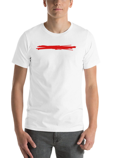 Mens Black Crew Neck T-Shirt with Red Line