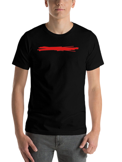 Mens Black Crew Neck T-Shirt with Red Line
