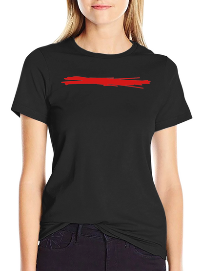 Mens Black Crew Neck T-Shirt with Red Line