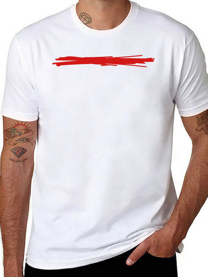 Mens Black Crew Neck T-Shirt with Red Line