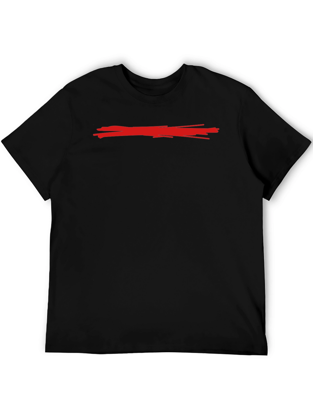 Mens Black Crew Neck T-Shirt with Red Line