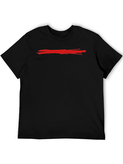 Mens Black Crew Neck T-Shirt with Red Line