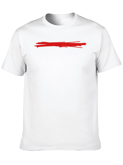 Mens Black Crew Neck T-Shirt with Red Line