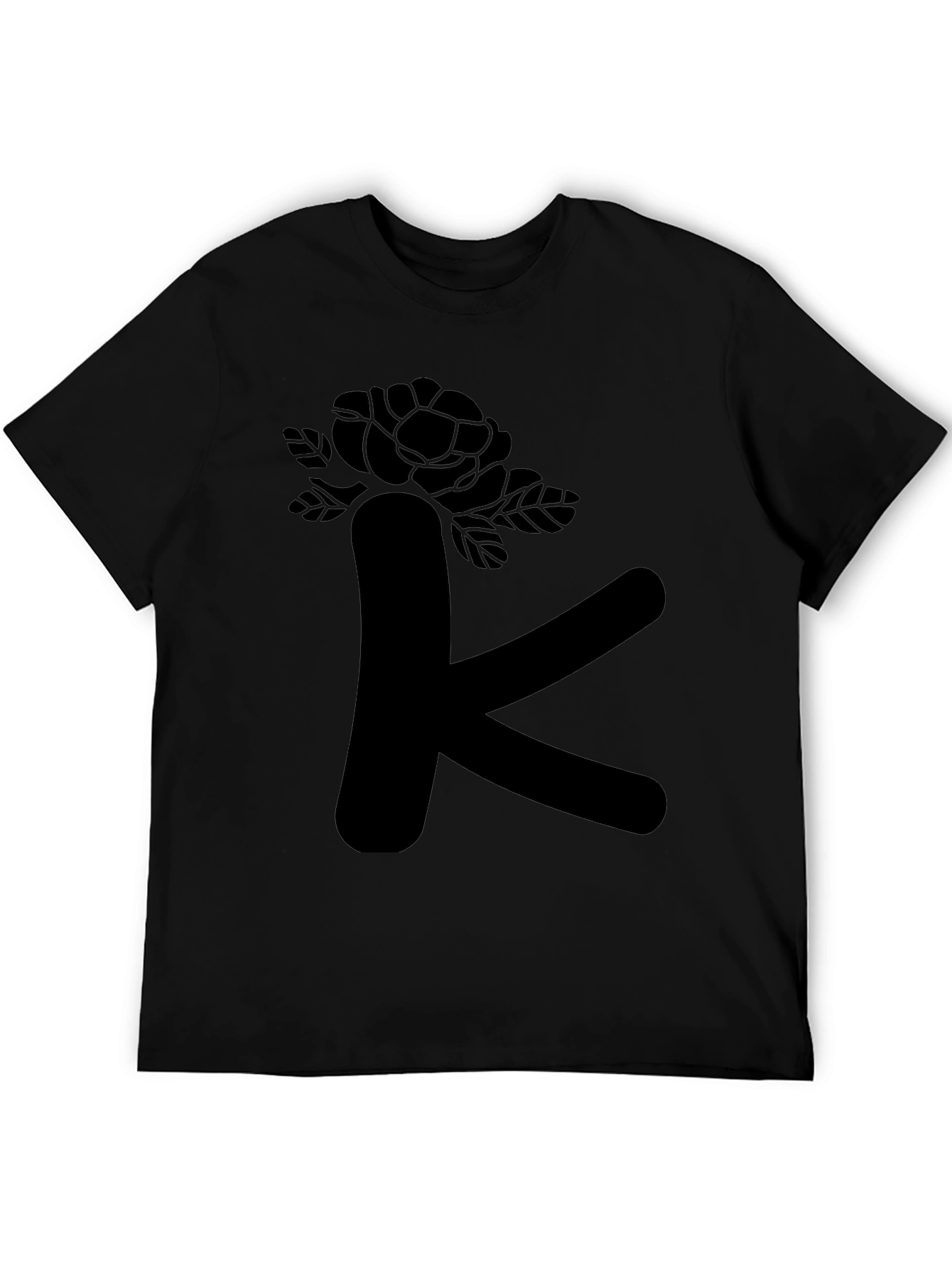 Floral Letter K Black T-Shirt