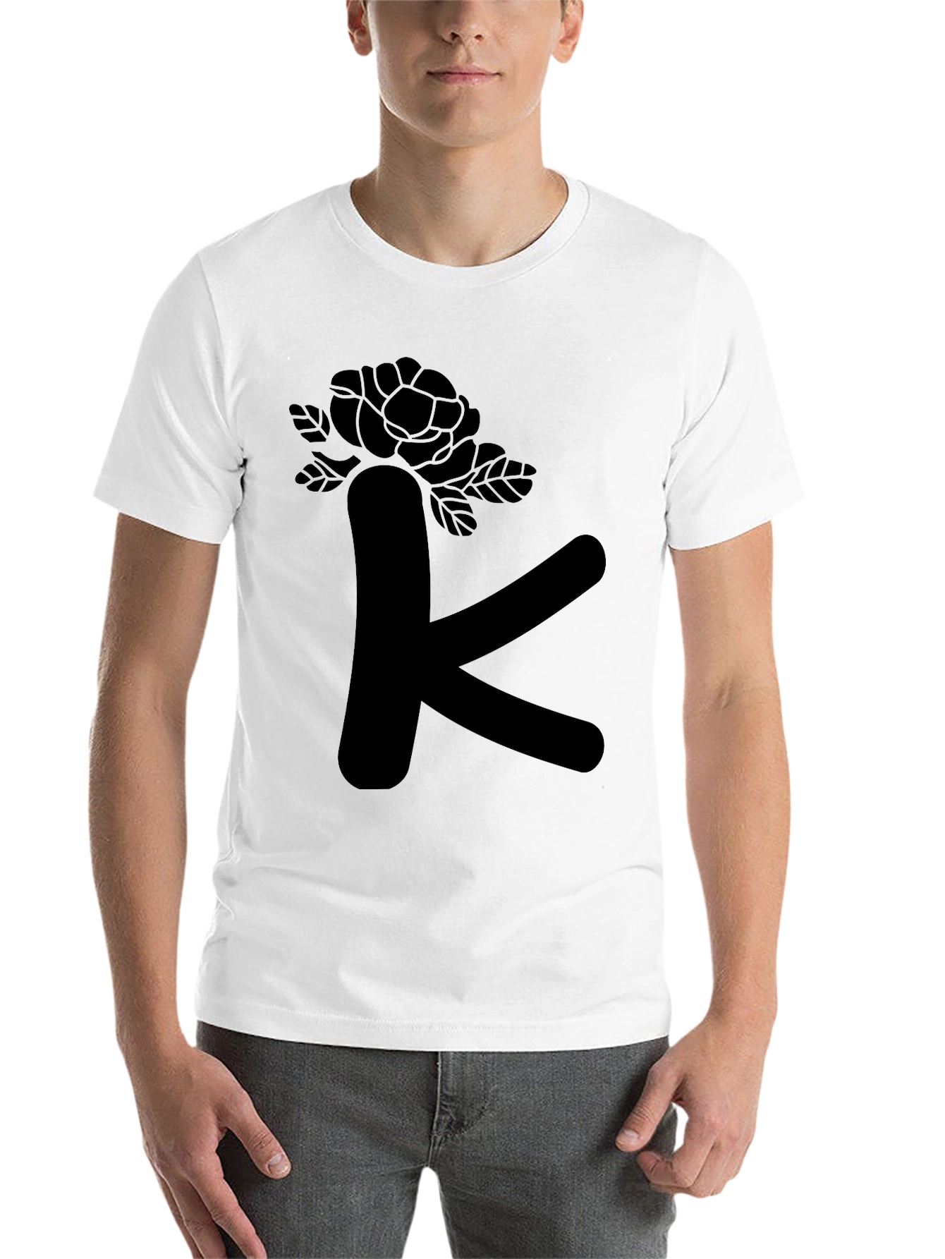 Floral Letter K Black T-Shirt