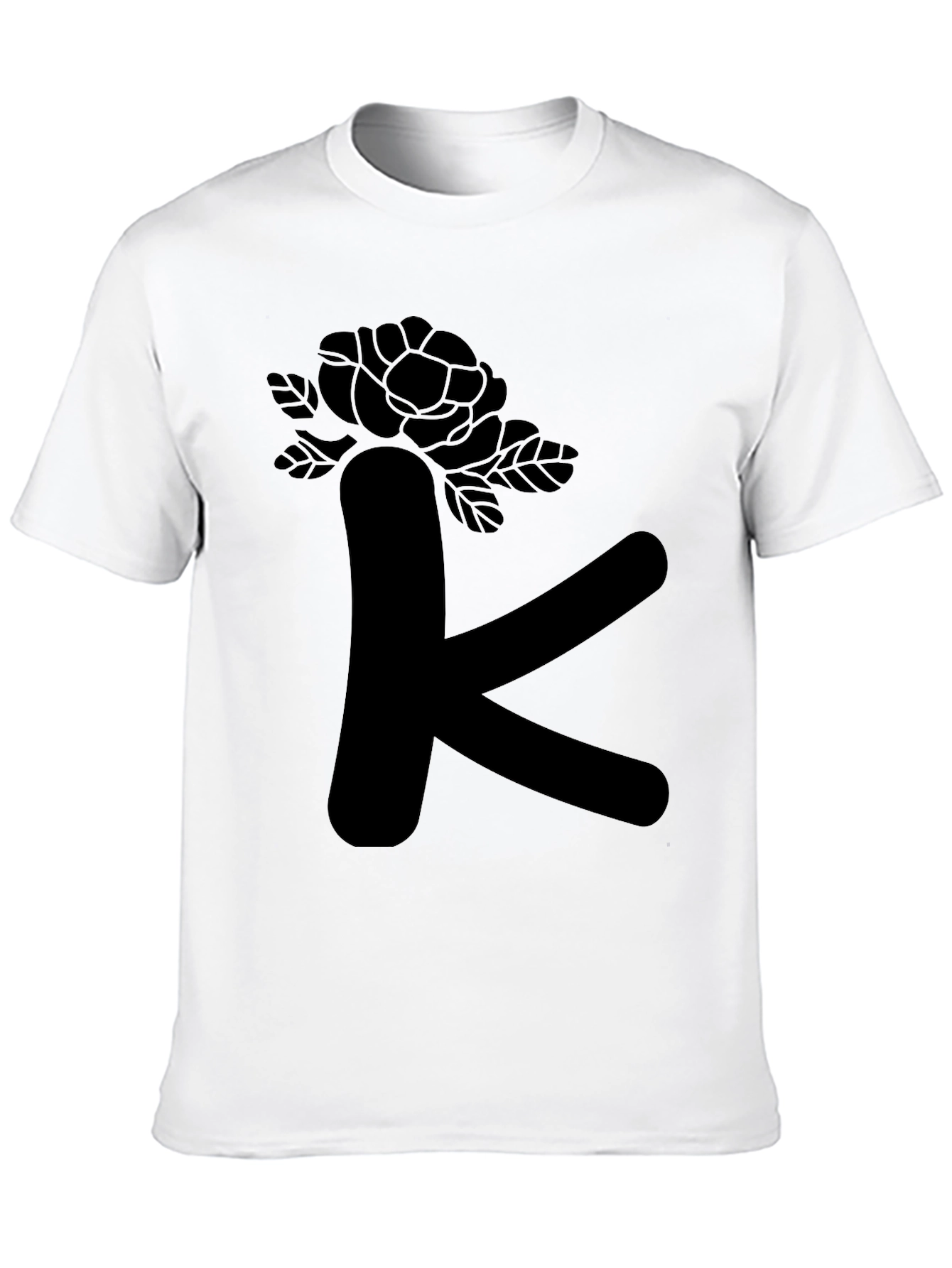 Floral Letter K Black T-Shirt