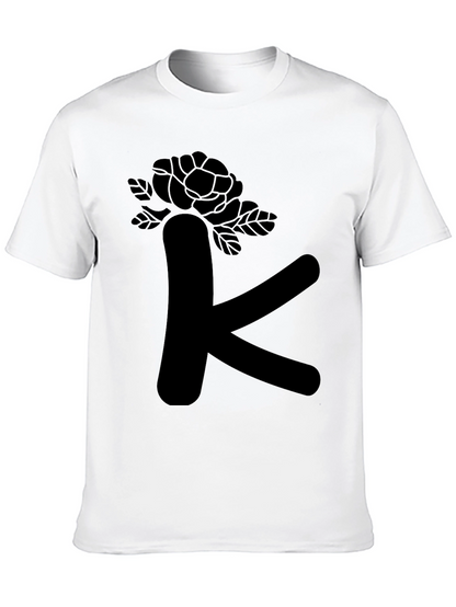 Floral Letter K Black T-Shirt