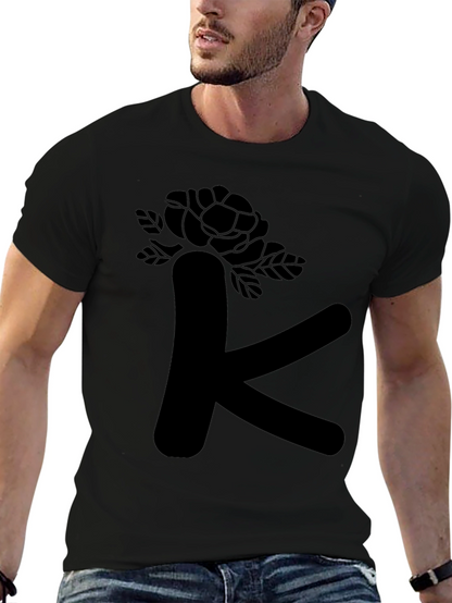 Floral Letter K Black T-Shirt