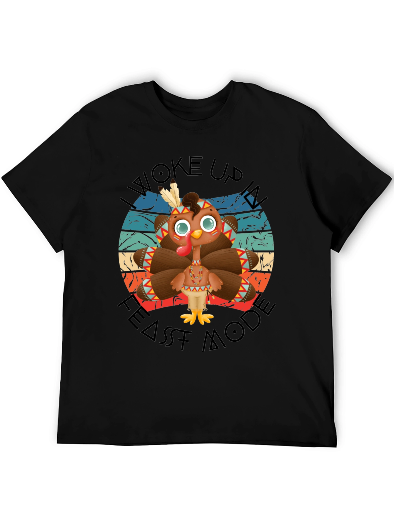 Funny Thanksgiving Turkey Feast Mode Black T-Shirt
