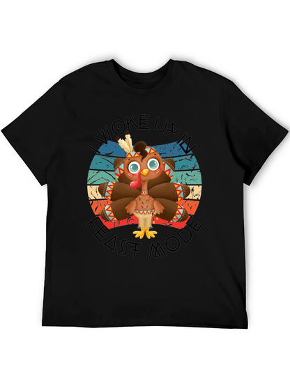 Funny Thanksgiving Turkey Feast Mode Black T-Shirt