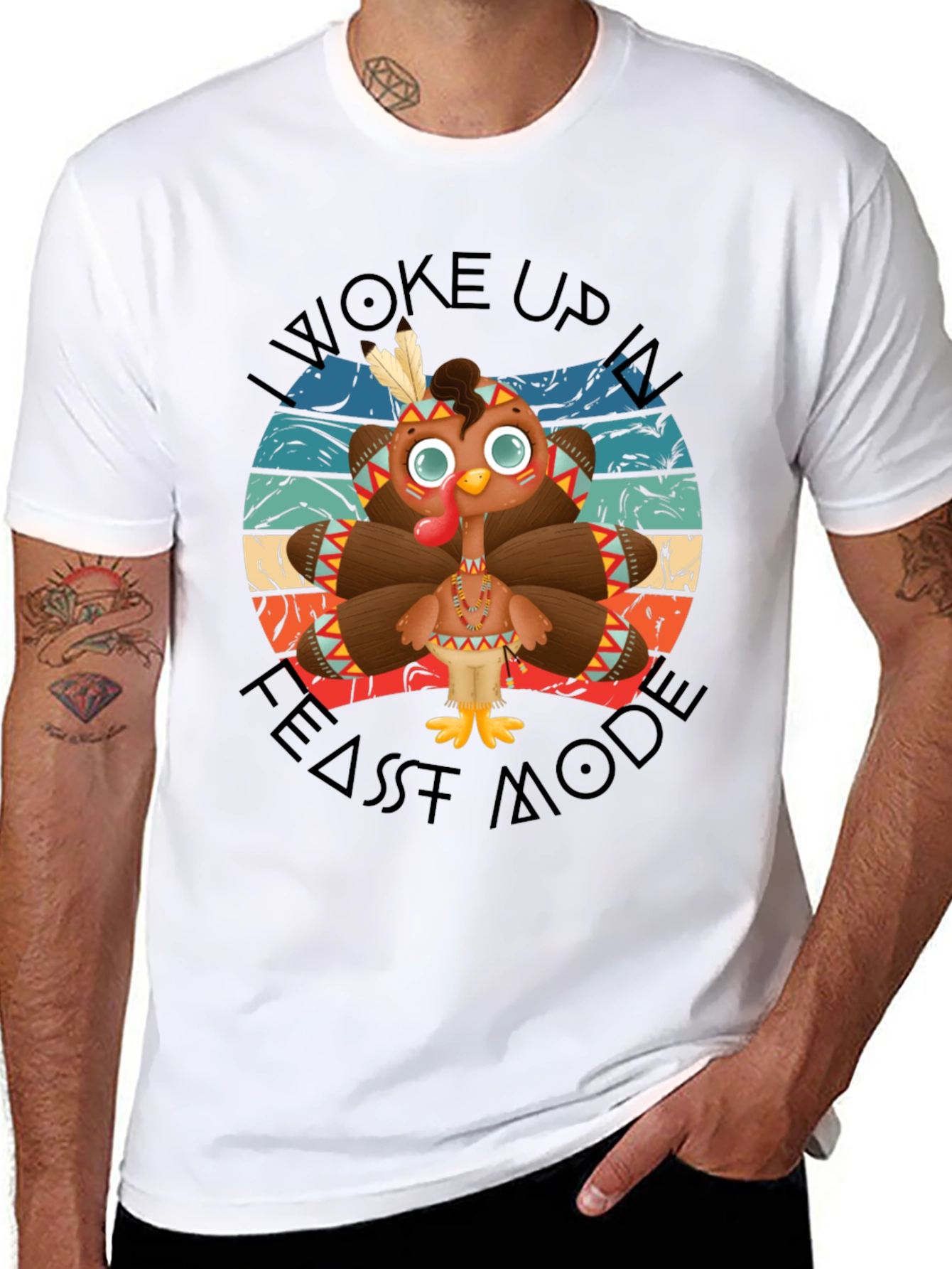 Funny Thanksgiving Turkey Feast Mode Black T-Shirt