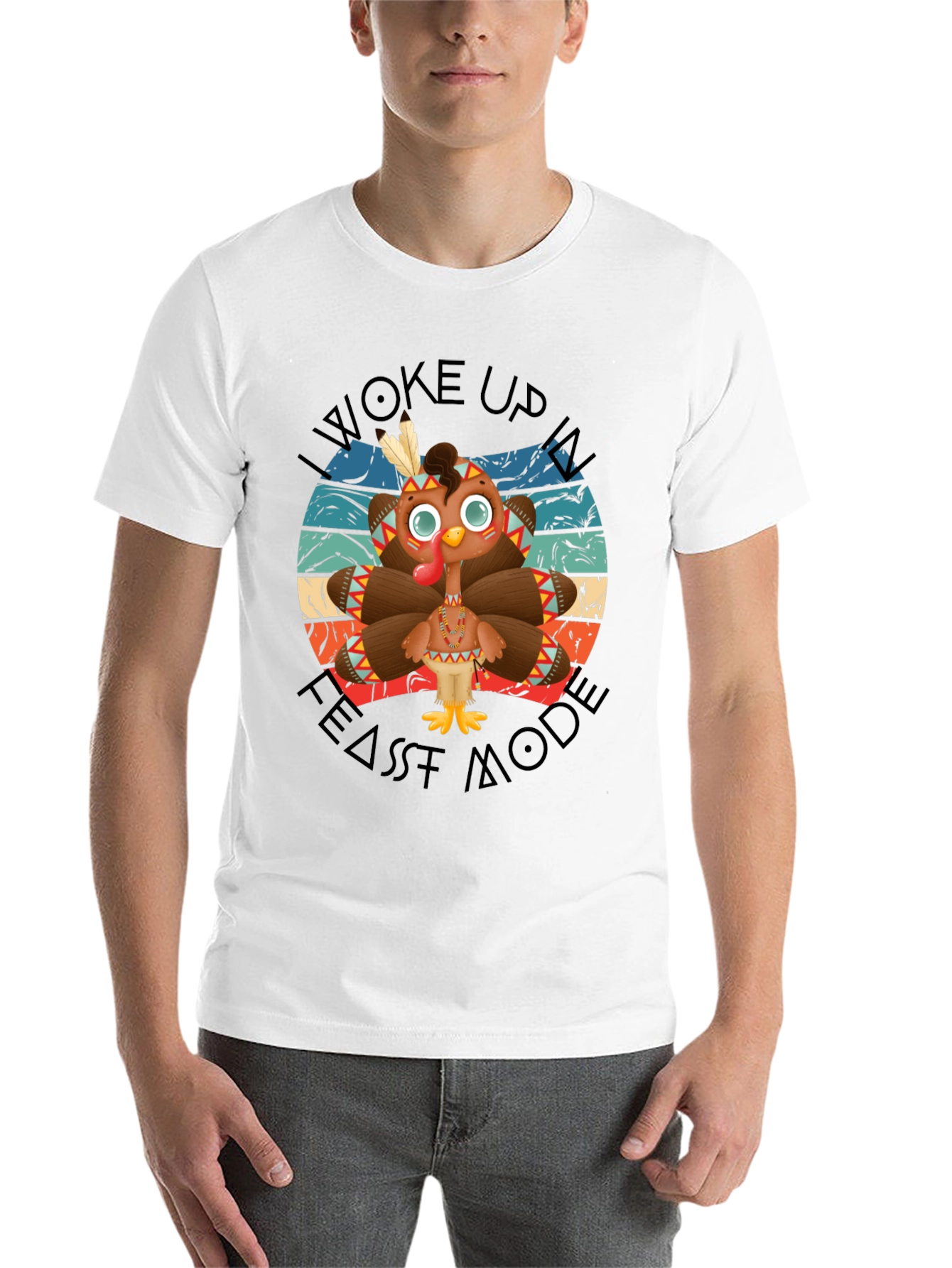 Funny Thanksgiving Turkey Feast Mode Black T-Shirt