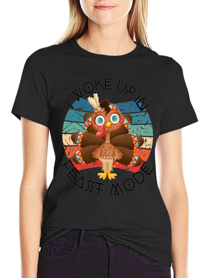 Funny Thanksgiving Turkey Feast Mode Black T-Shirt