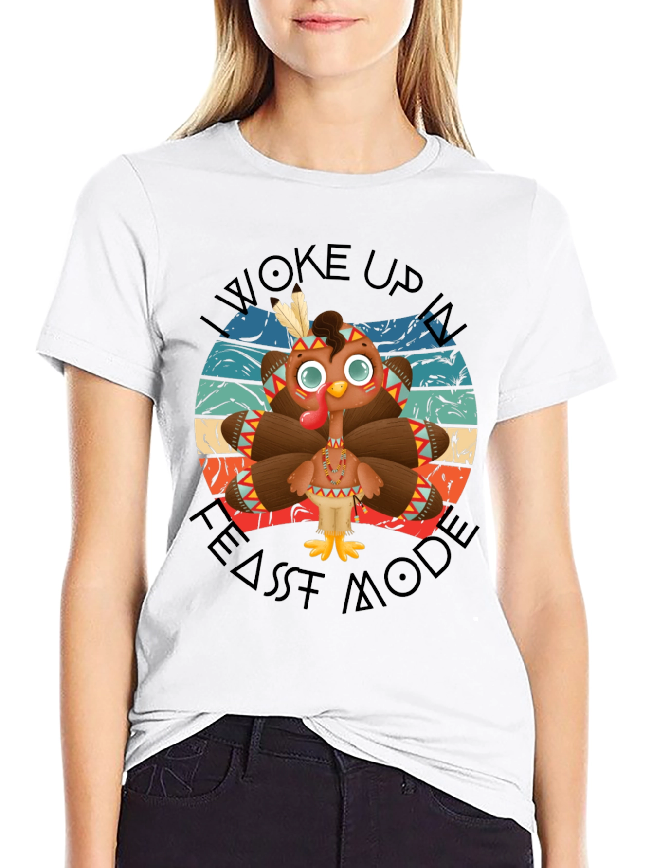 Funny Thanksgiving Turkey Feast Mode Black T-Shirt