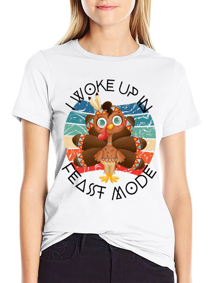 Funny Thanksgiving Turkey Feast Mode Black T-Shirt