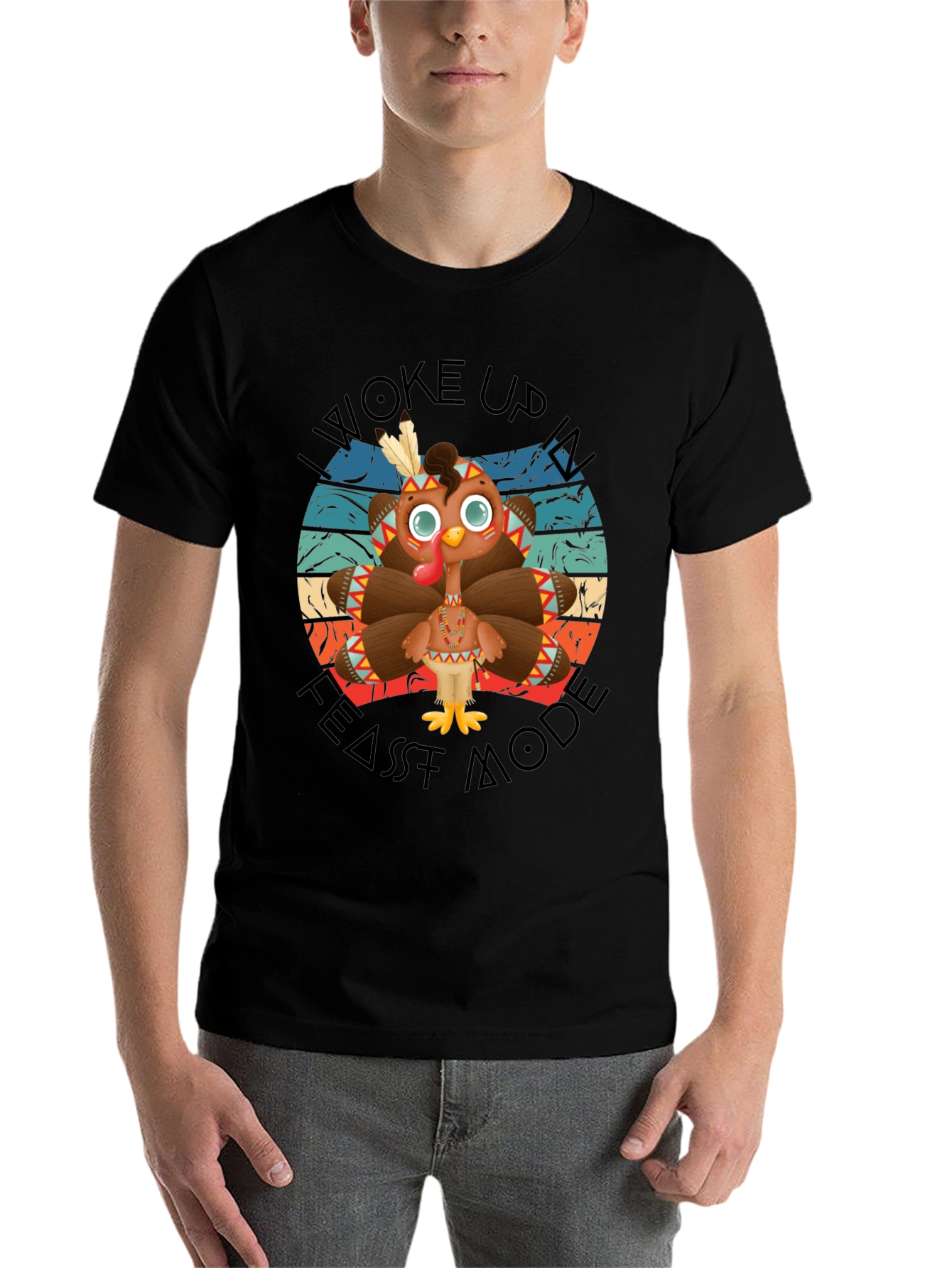Funny Thanksgiving Turkey Feast Mode Black T-Shirt
