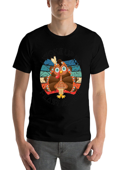 Funny Thanksgiving Turkey Feast Mode Black T-Shirt