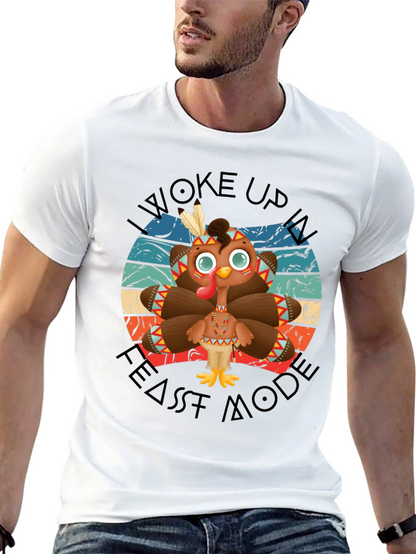 Funny Thanksgiving Turkey Feast Mode Black T-Shirt