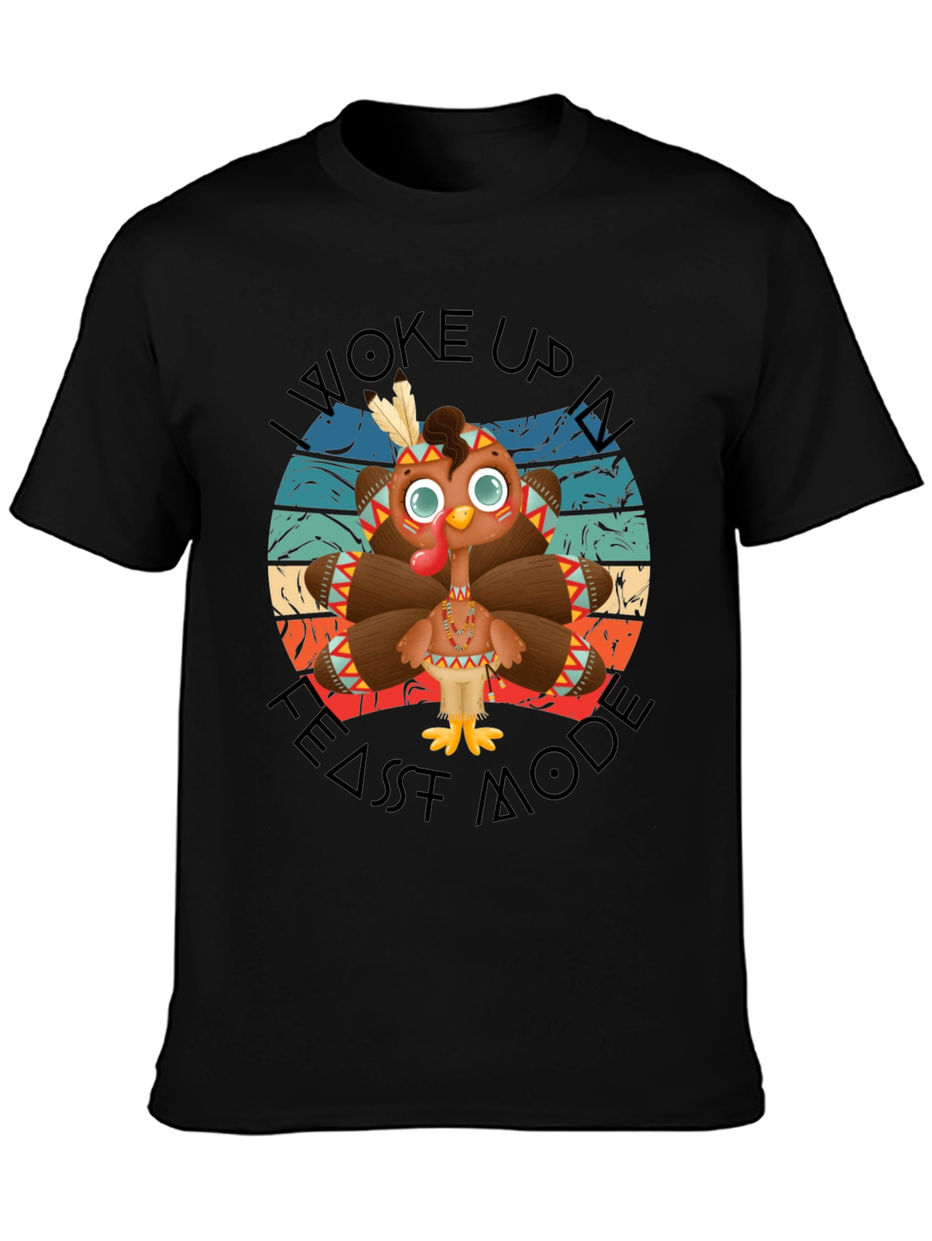 Funny Thanksgiving Turkey Feast Mode Black T-Shirt