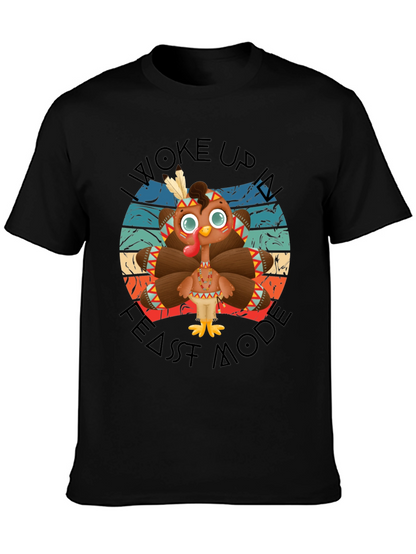 Funny Thanksgiving Turkey Feast Mode Black T-Shirt