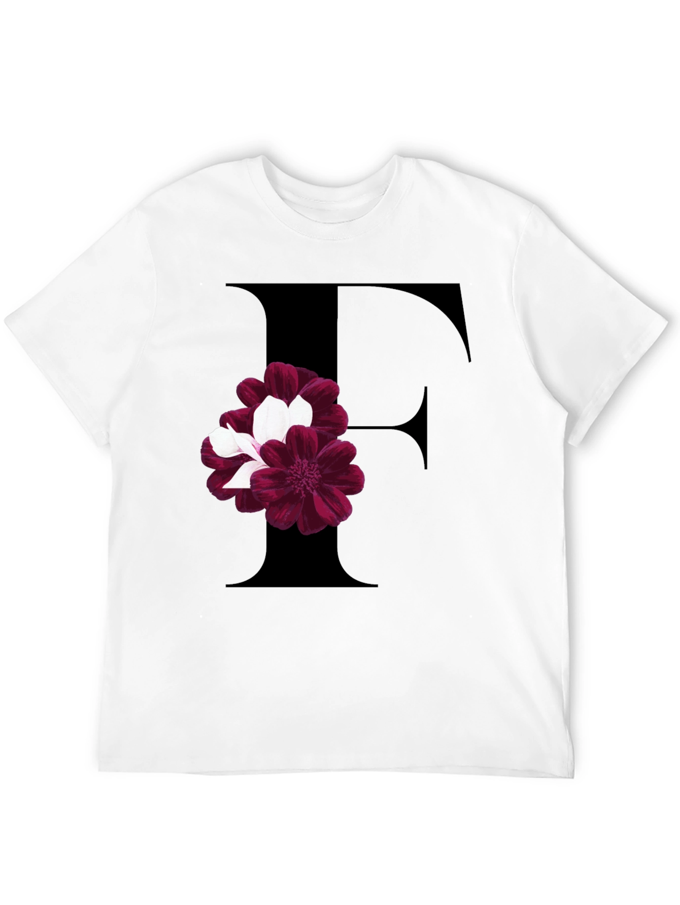 Floral Letter F Black T-Shirt