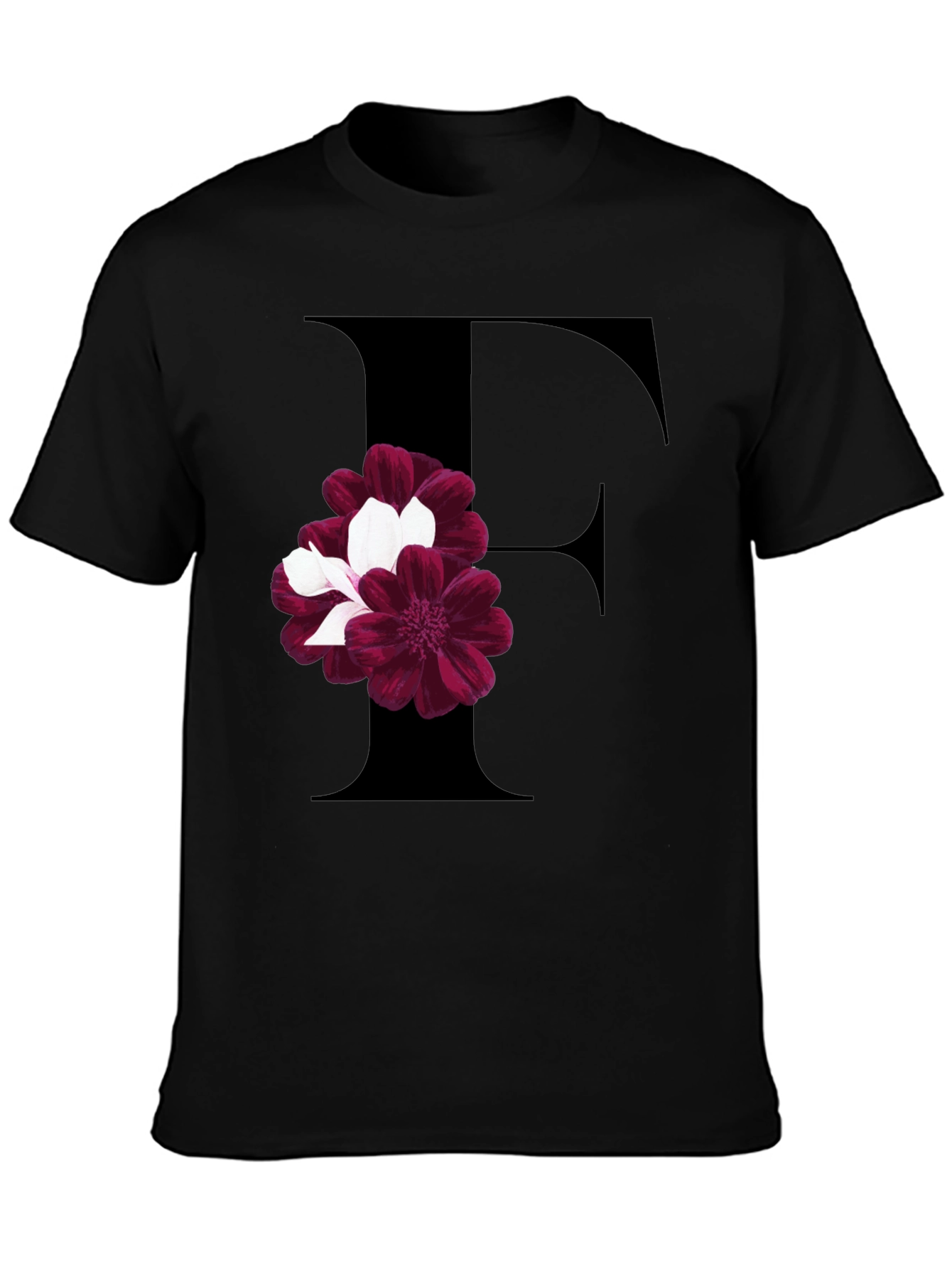 Floral Letter F Black T-Shirt