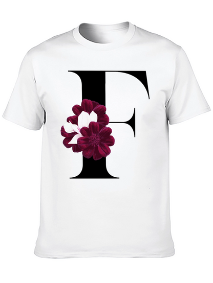Floral Letter F Black T-Shirt