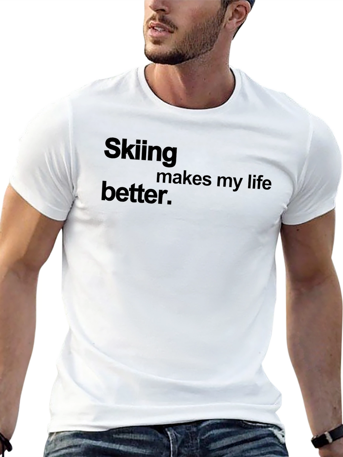 Skiing Makes My Life Better Black Tee