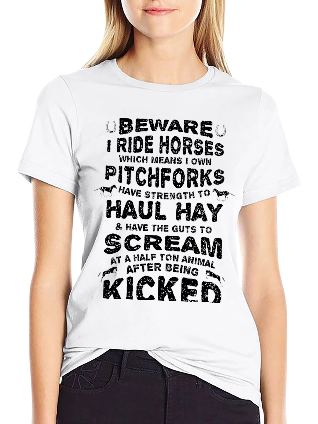 Beware I Ride Horses Black Graphic Tee