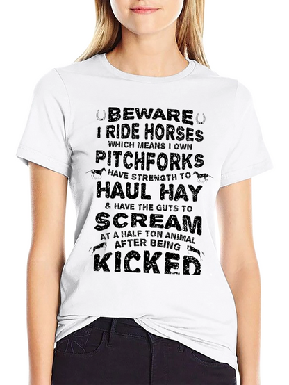 Beware I Ride Horses Black Graphic Tee