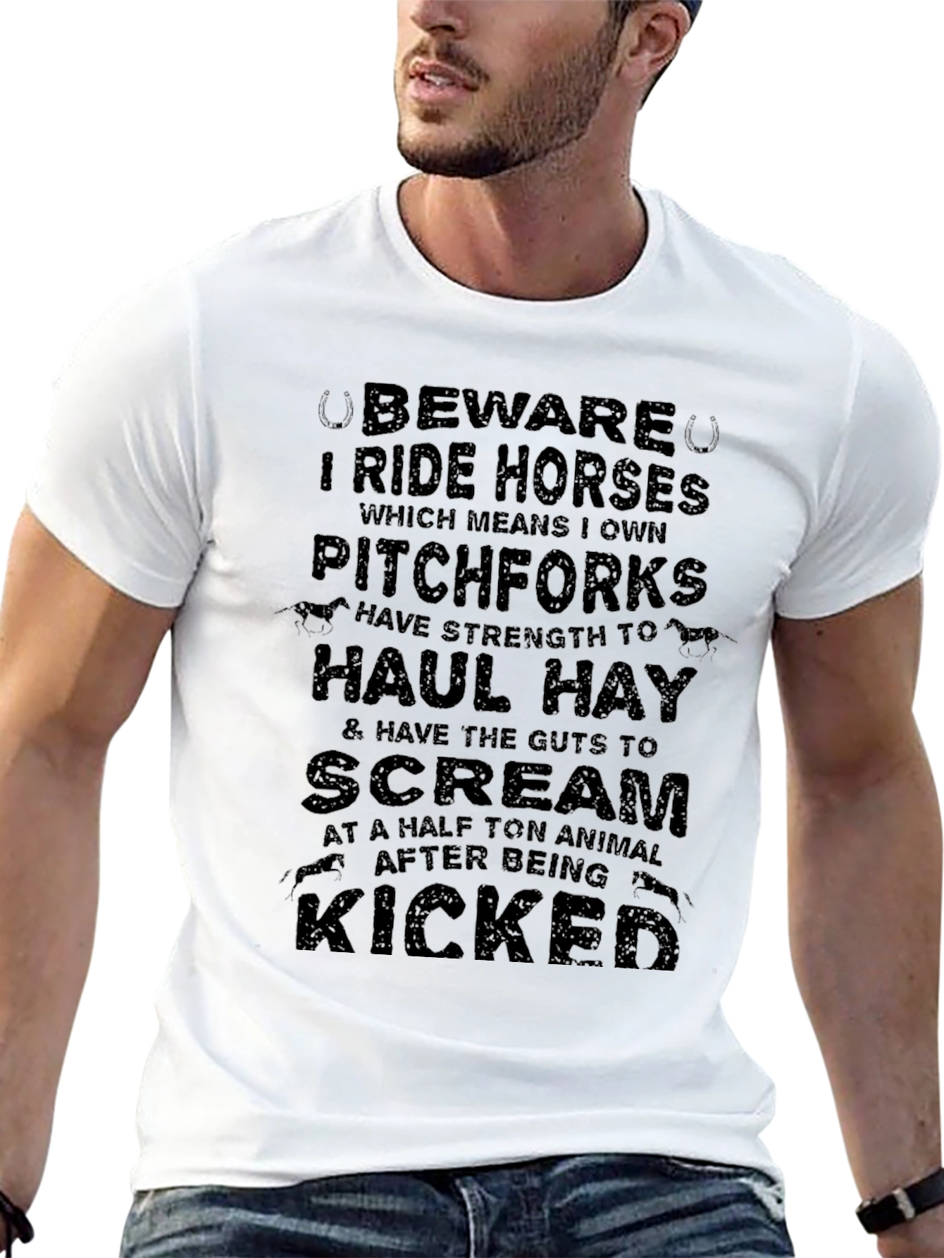Beware I Ride Horses Black Graphic Tee