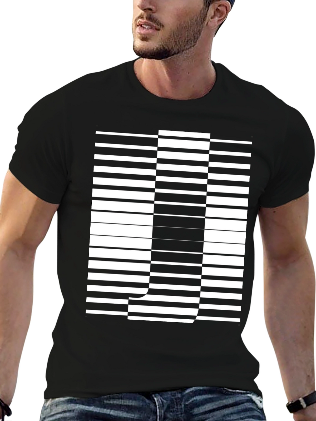 Optical Illusion Letter J Graphic Tee - Black
