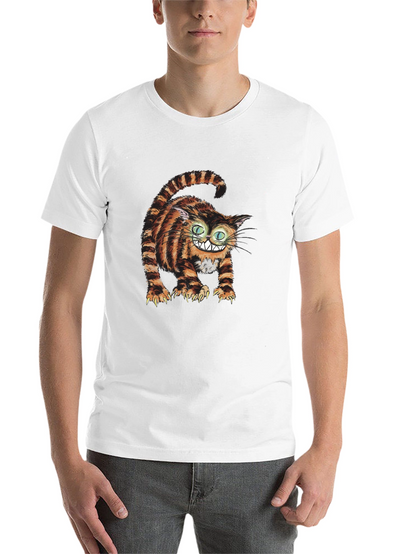 Grinning Cheshire Cat Graphic Tee - Black Cotton T-Shirt