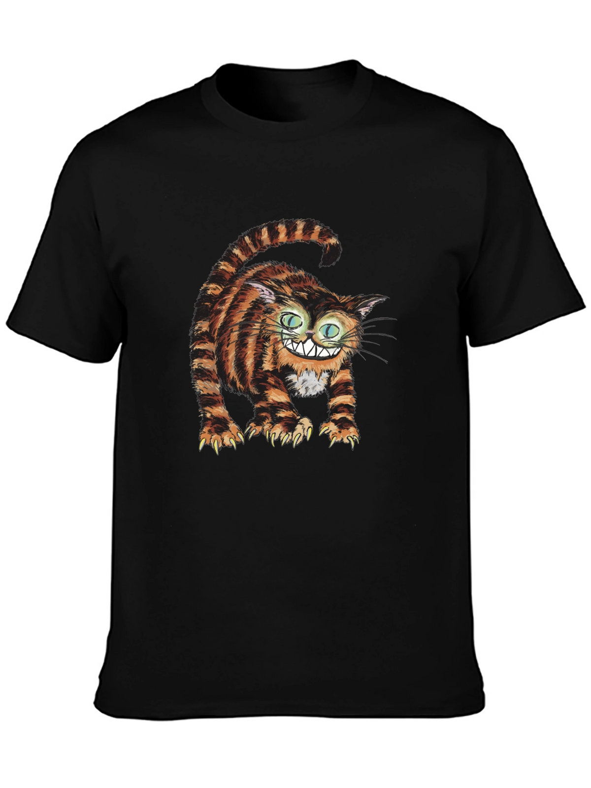 Grinning Cheshire Cat Graphic Tee - Black Cotton T-Shirt