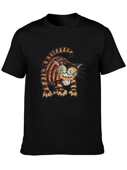 Grinning Cheshire Cat Graphic Tee - Black Cotton T-Shirt