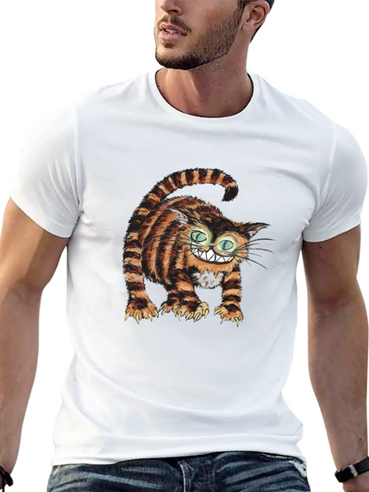 Grinning Cheshire Cat Graphic Tee - Black Cotton T-Shirt