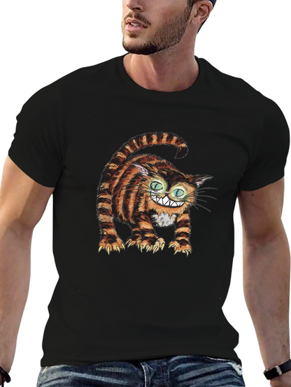 Grinning Cheshire Cat Graphic Tee - Black Cotton T-Shirt