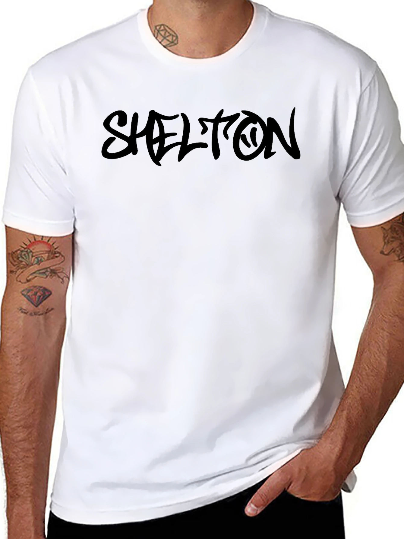 Shelton Black Graphic Print T-Shirt - Casual Wear