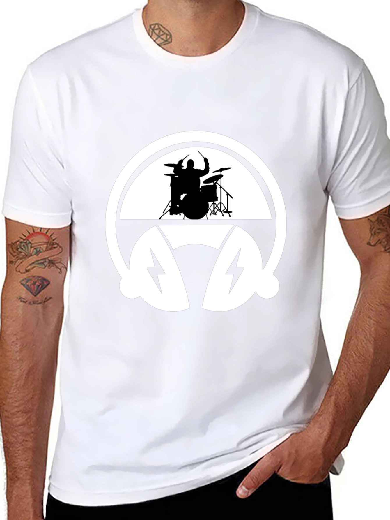 Drummer Headphone Graphic Tee - Black Cotton T-Shirt