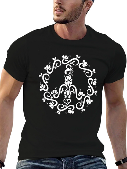Floral Peace Sign Graphic T-Shirt - Black
