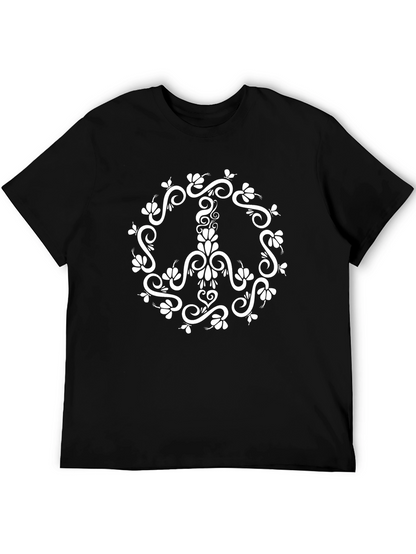 Floral Peace Sign Graphic T-Shirt - Black