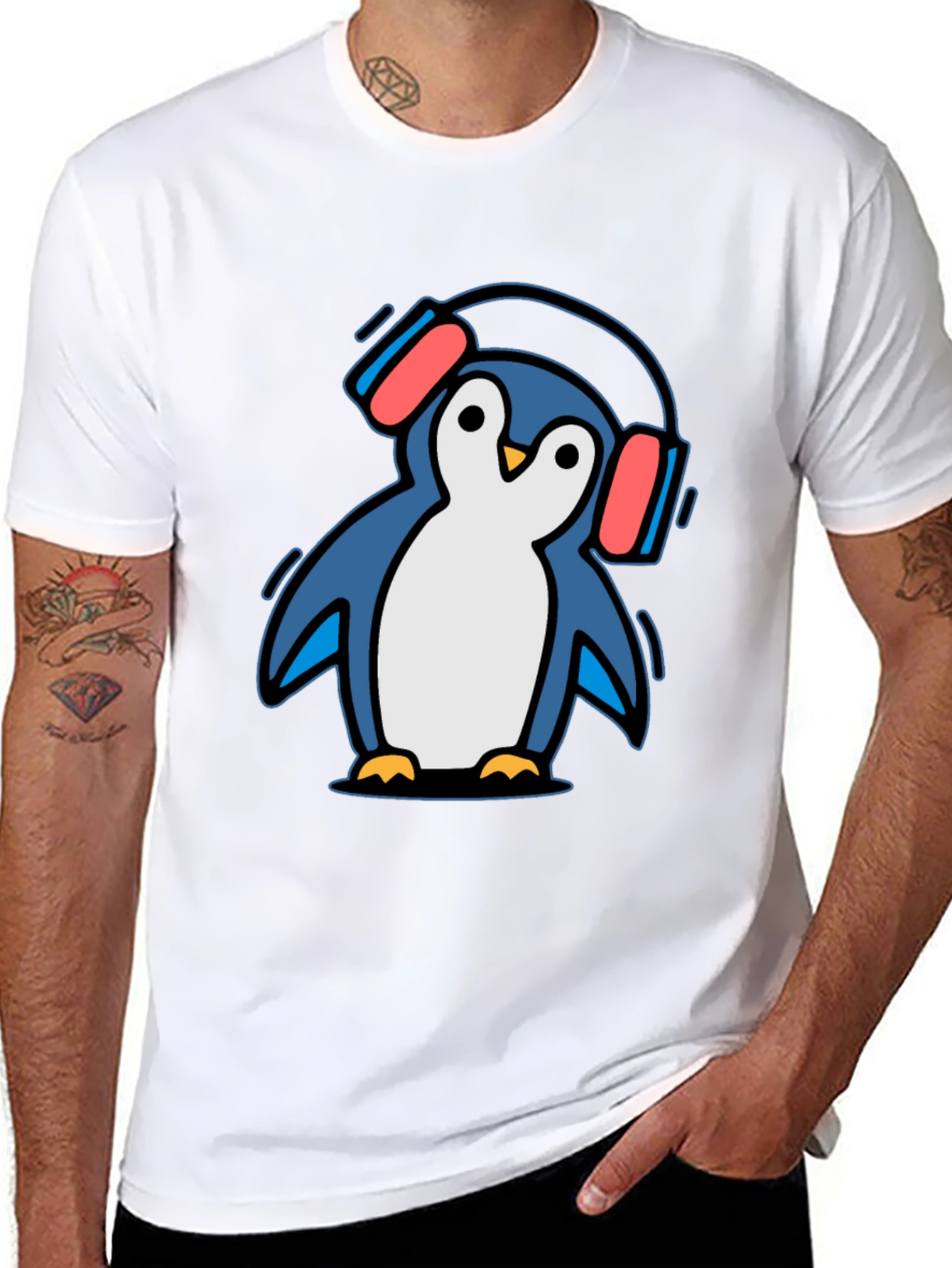 Penguin DJ Graphic Tee - Cool Cartoon T-Shirt