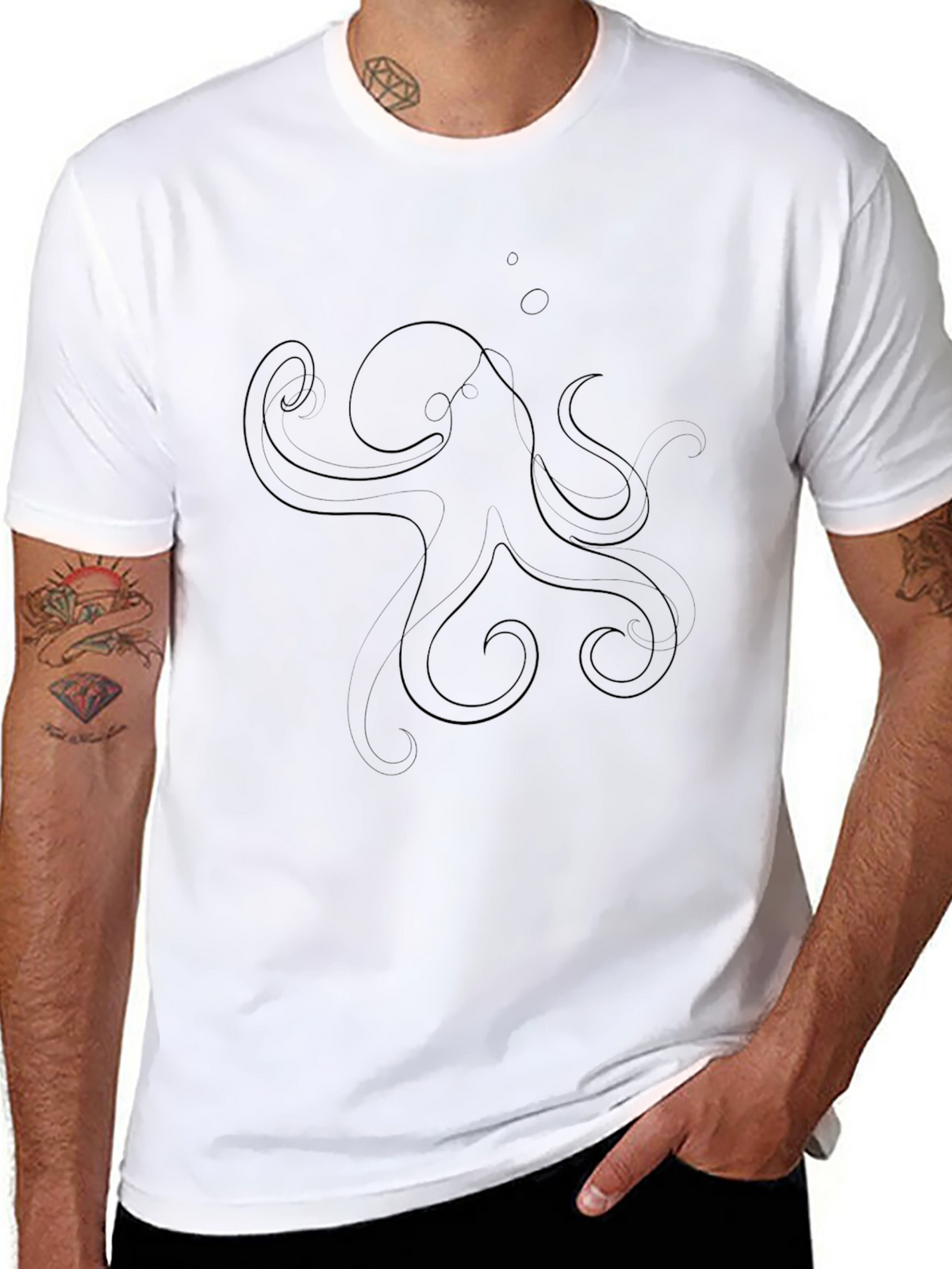 Mens Black Octopus Graphic T-Shirt