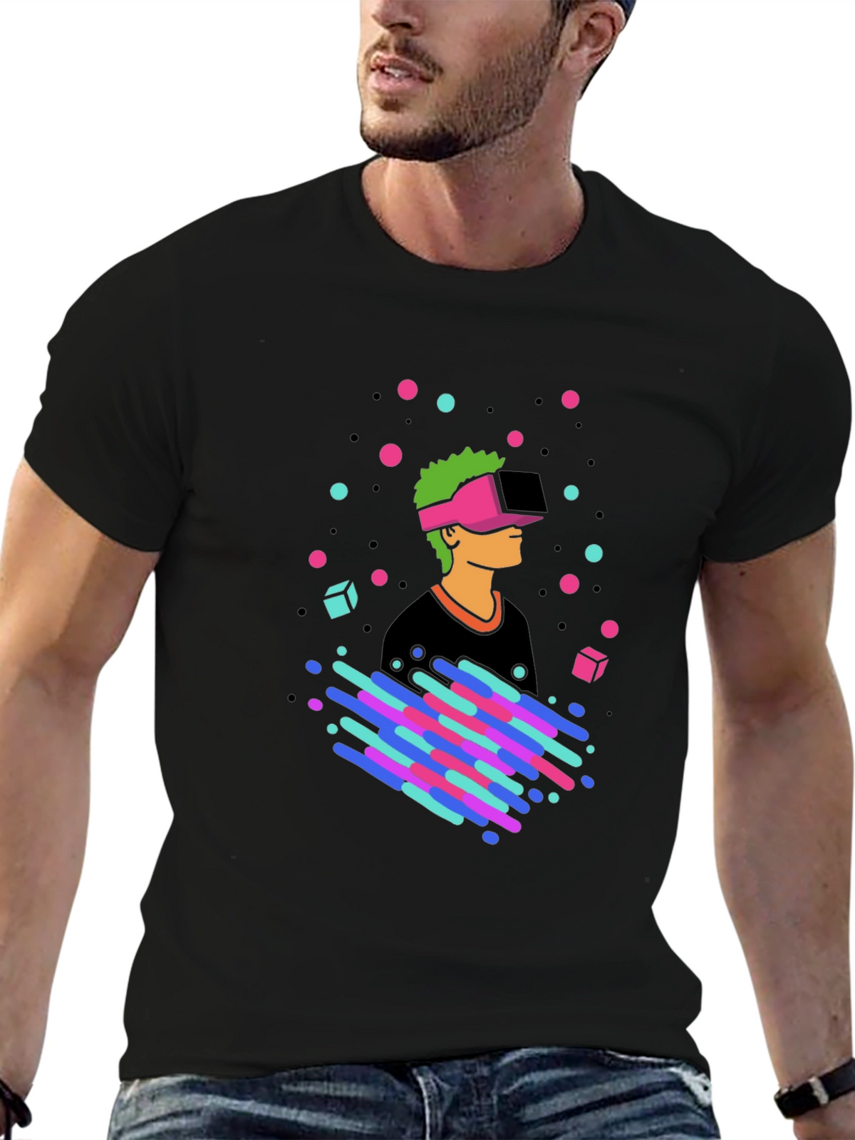 VR Gamer Graphic Tee - Black Cotton T-Shirt
