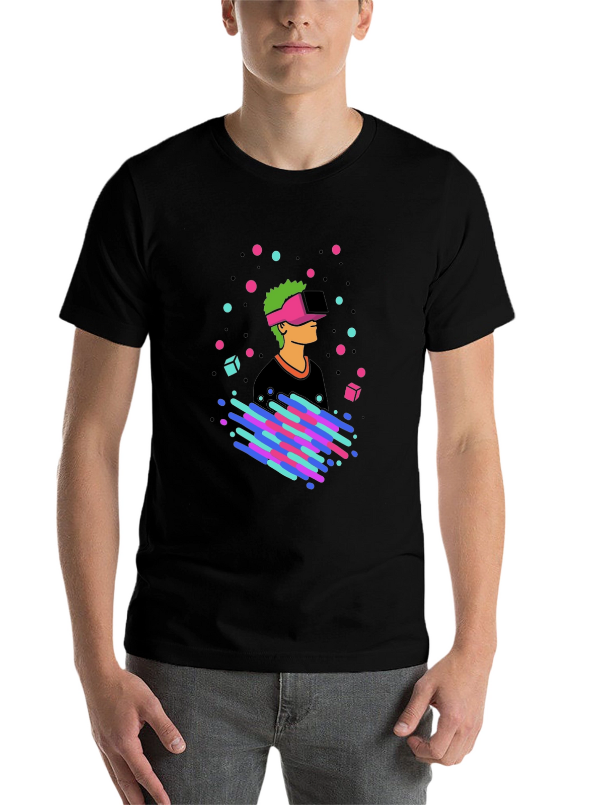 VR Gamer Graphic Tee - Black Cotton T-Shirt