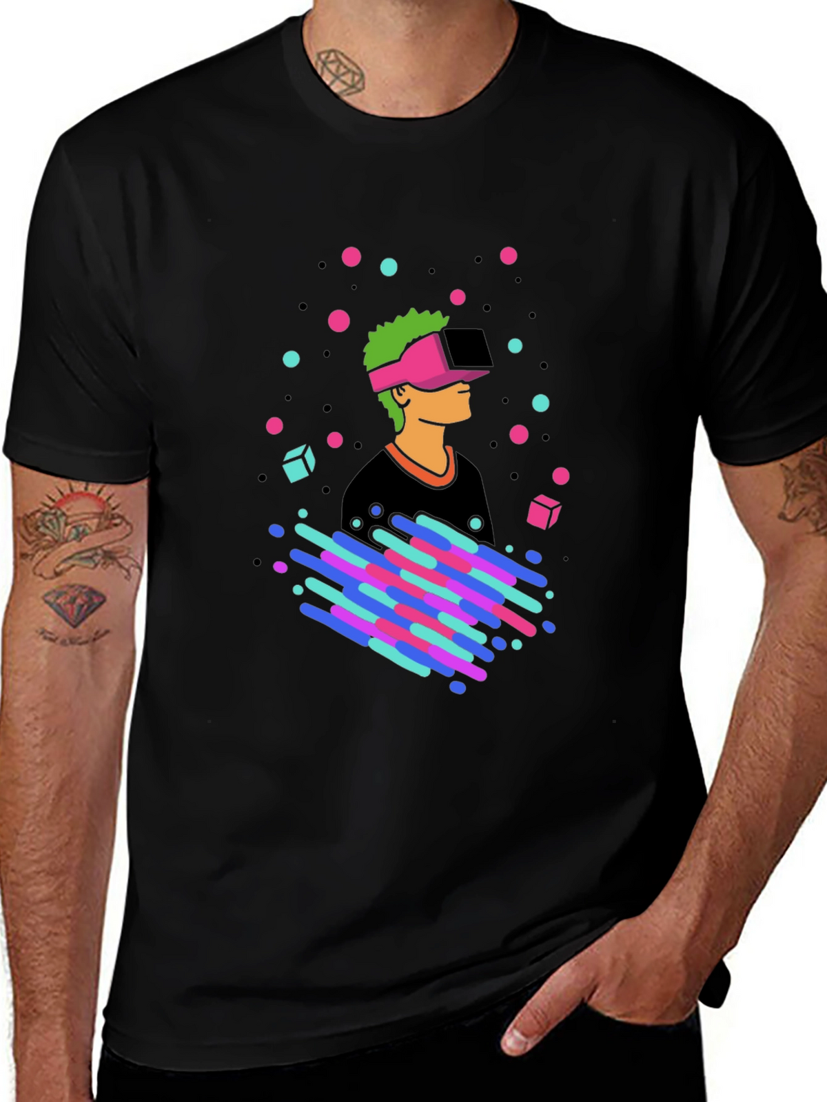 VR Gamer Graphic Tee - Black Cotton T-Shirt