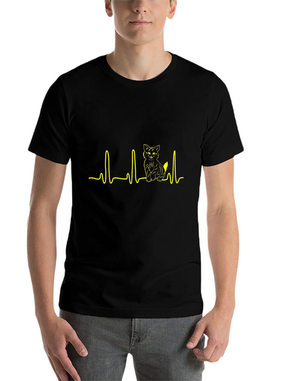 Cat Lovers ECG Heartbeat Graphic Tee - Black